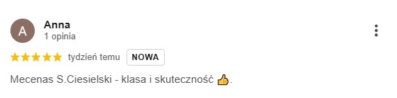 Opinia klienta o Kancelarii Adwokackiej Ciesielski & Oczachowska – sprawy karne 1