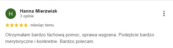 Opinia klienta o Kancelarii Adwokackiej Ciesielski & Oczachowska – sprawy karne 4