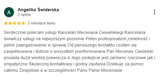 Opinia klienta o Kancelarii Adwokackiej Ciesielski & Oczachowska – sprawy karne 5